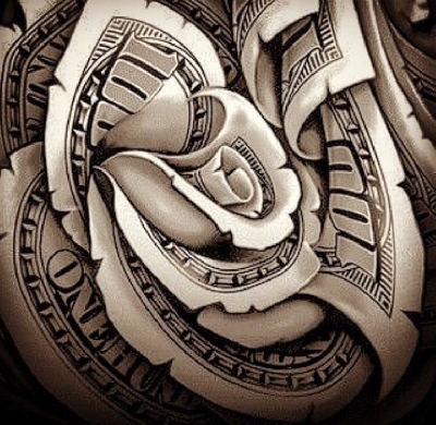 Tattoo template of money looking like a Rose, Pencil Sketch - Arthub.ai